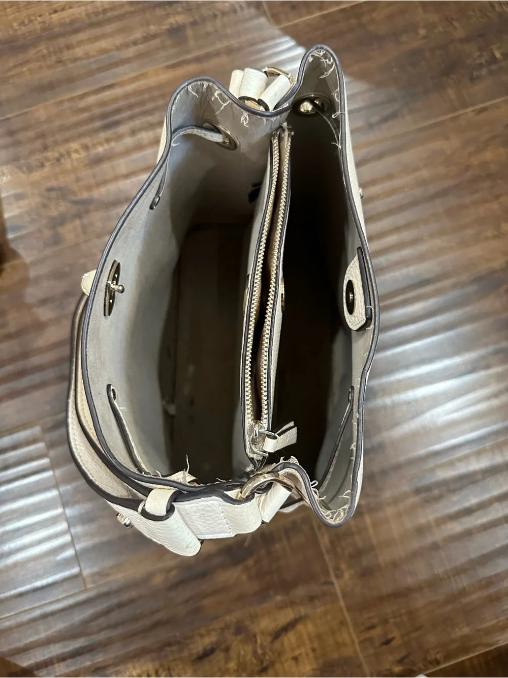 kate spade Cream Pebbled Leather Bucket Shoulder Bag with Gold Hardware